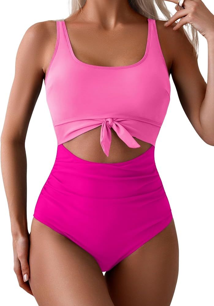 Eomenie Women's One Piece Swimsuit Tummy Control Slimming Bathing Suit Cutout Tie Knot Swimwear | Amazon (US)