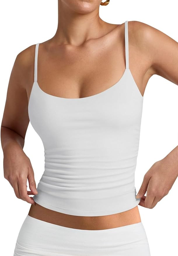 PINKMSTYLE Women's Basic Double Lined Scoop Neck Tank Tops Adjustable Cami Tank Summer Sleeveless... | Amazon (US)