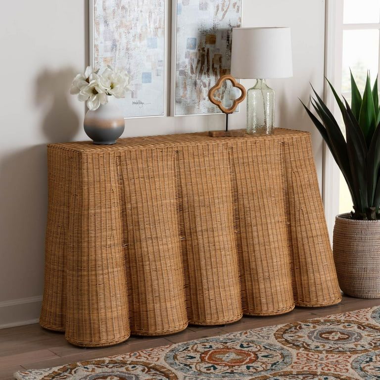 bali & pari Palm Boho Console Table, Natural Rattan, Honey | Walmart (US)