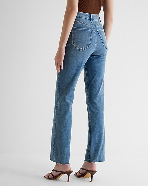 High Waisted FlexX Raw Hem Front Seam Modern Straight Jeans | Express