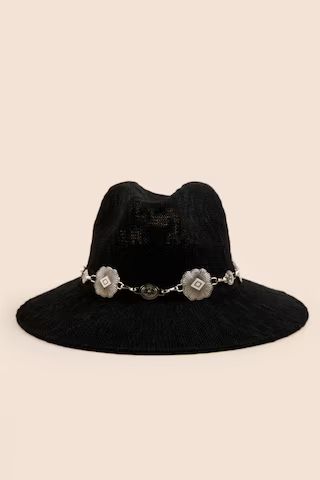 Roula Western Embellished Chain Band Panama Hat | Francesca's
