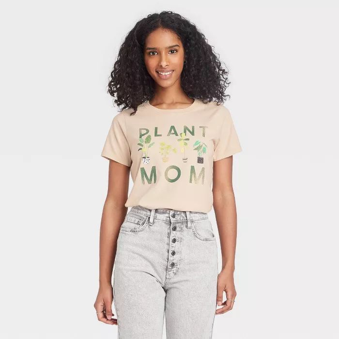 Women's Plant Mom Short Sleeve Graphic T-Shirt - Beige | Target