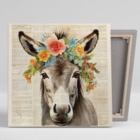 Floral Crowned Donkey Art, Canvas Or Poster, Animal Farmhouse Decor, Living Room Bedroom Office Entryway Wall Grey Pink Green Orange | Etsy (US)