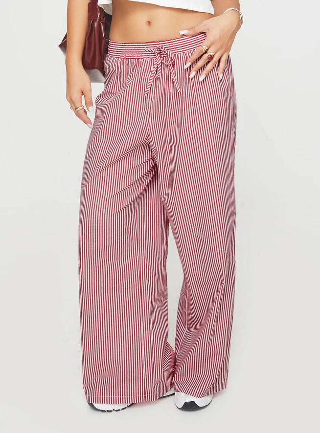 Holiday Tie Front Pants Red/White Stripe | Princess Polly US