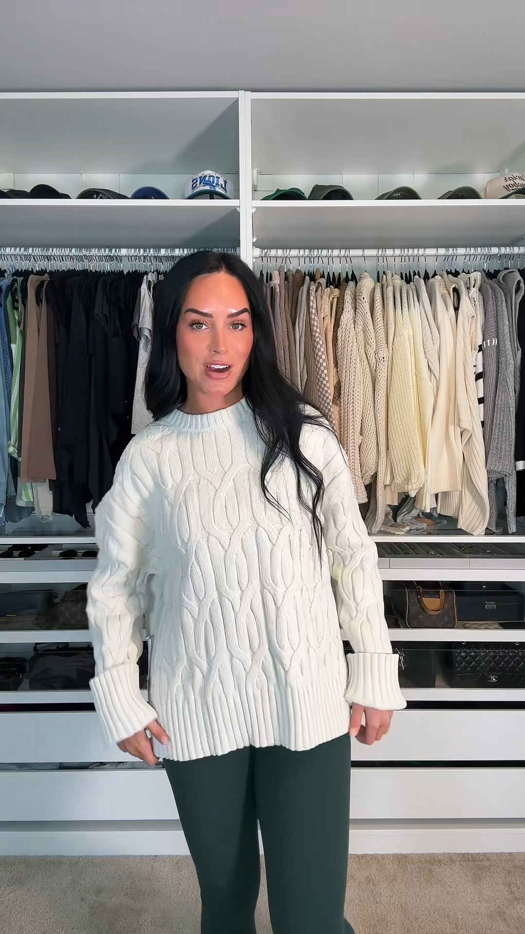 Such a nice Lululemon cable knit sweater! 
I’m wearing a size small sweater, size 4 28” leggings 

I’m 5’7, 145lbs, 32DD

#LTKVideo #LTKStyleTip #LTKU