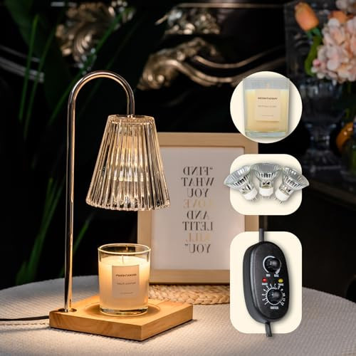 nicelight Candle Warmer Lamp,Electric Candle Lamp,Retro Glass Lamp with 3-50W bulbs, Rose Gold Frame Candle Lamp w/ 2HR/4HR/8HR/12HR Timer and Dimmer for Home Decor House Warming Gift | Amazon (US)