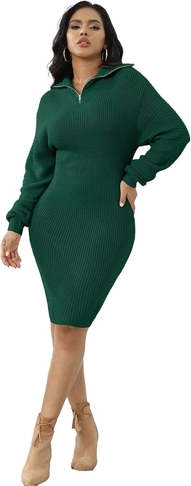 IyMoo Women's 2025 V Neck Ribbed Long Sleeve Bodycon Pullover Cute Mini Sweater Dress | Amazon (US)