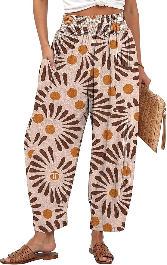 TARSE Women's Linen Wide Leg Pants Baggy High Waist Palazzo Pants | Barrel Leg Fit, Harem Patch P... | Amazon (US)