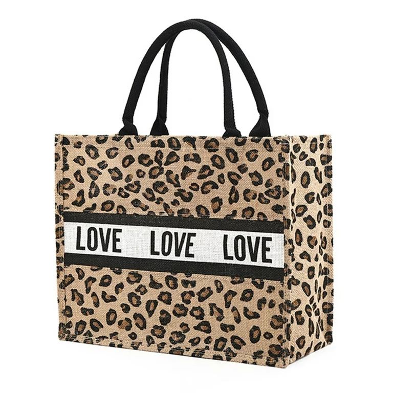 Women Leopard Love Jute Handbag Female Large Capacity Shopping Bag (06) | Walmart (US)