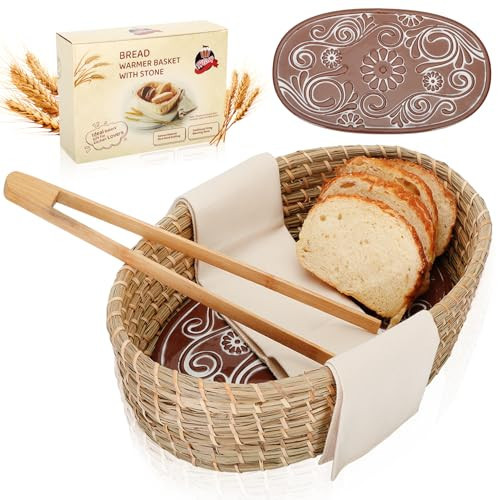 Bread Basket - Bread Warmer Basket with Stone, Bread Baskets for Serving Tortilla,Bread Basket with Warming Stone, Ideal Bakers' Gift for Kitchen Lovers, Men & Women, New Homes, 1 Year Full Warranty | Amazon (US)