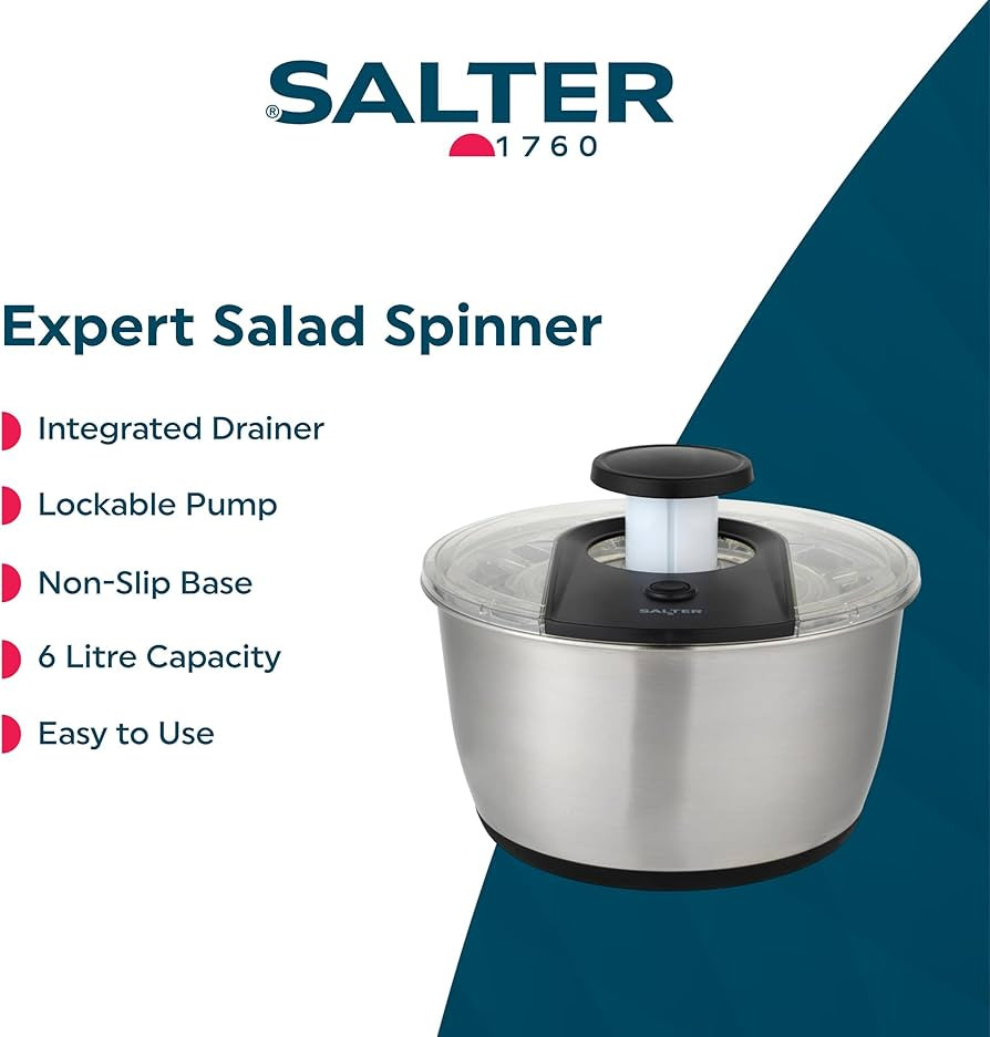 Salter Expert Salad Spinner \u2013 6 Litre, Dual Purpose Bowl with Drainer, Wash, Dry & Serve, Le... | Amazon (UK)