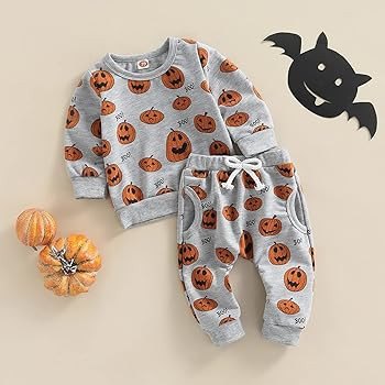 Toddler Baby Boy Halloween Clothes Set Pumpkin Print Long Sleeve Sweatshirt and Jogger Pants Fall... | Amazon (US)