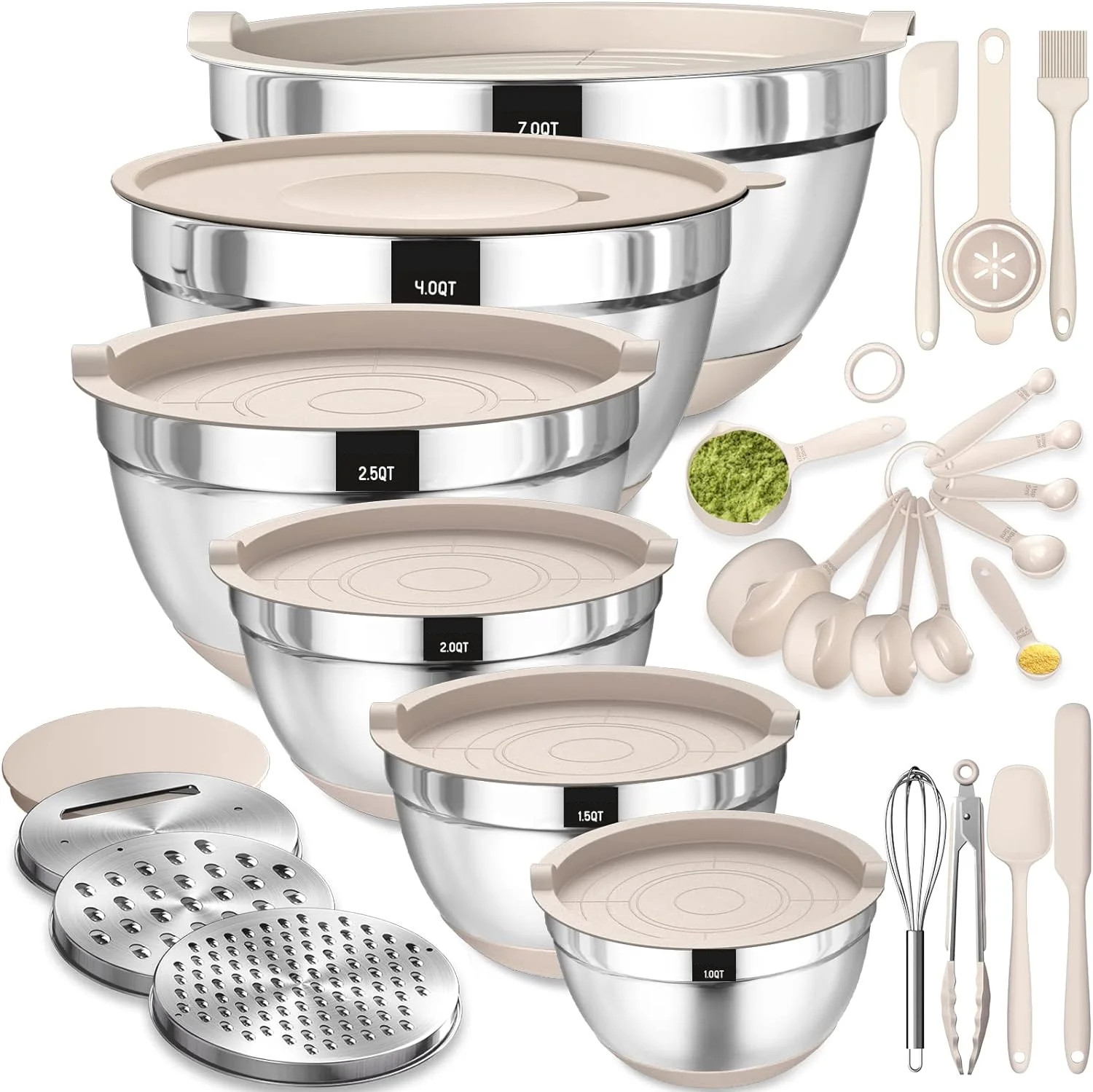 Mixing Bowls with Airtight Lids, 26Pcs Stainless Steel Bowls Set, 3 Grater Attachments & Black No... | Walmart (US)