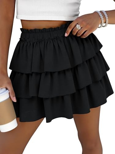Caracilia Summer Skorts for Women Flowy High Waist Ruffle Tiered Mini Skirts 2026 Casual Beach Va... | Amazon (US)