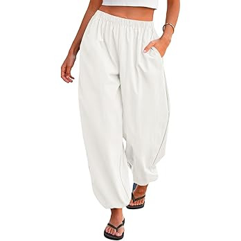 Tankaneo Womens Balloon Pants Trendy Casual Elastic Waist Wide Leg Harem Pants Baggy Pleated Lant... | Amazon (US)