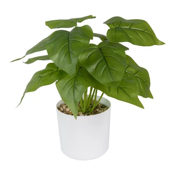 Mainstays Indoor 10" x 4" Artificial Philodendron Leaf Plant in White Pot, Green, 1pc | Walmart (US)