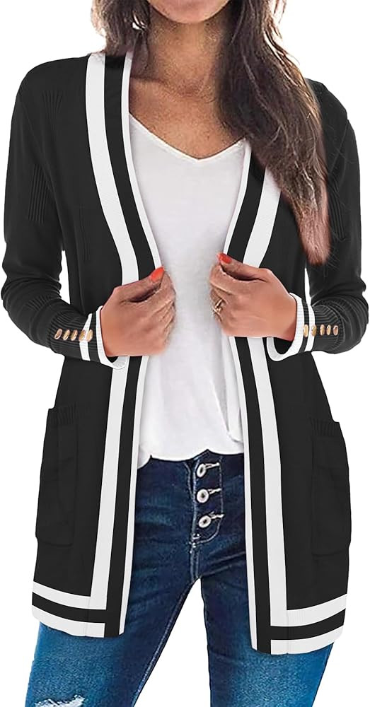 LOMON Cardigan Sweaters for Women Lightweight Long Sleeve Open Front Knit Cardigan with Pockets | Amazon (US)