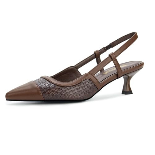 Migpuel Woven Kitten Heels for Women Leather Pointed Toe Slingback Pumps Elastic Strap Comfortable Heels Wedding Office Dressy Shoes | Amazon (US)