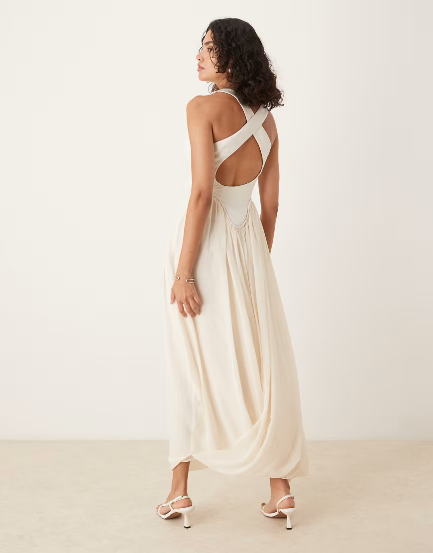 ASOS DESIGN structured cross back maxi dress in buttermilk-White | ASOS (Global)