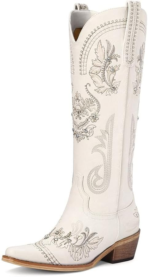 Women's Wide Calf Knee High Sparkly Rhinestone Western Country Boots - Glitter, Classic Embroider... | Amazon (US)