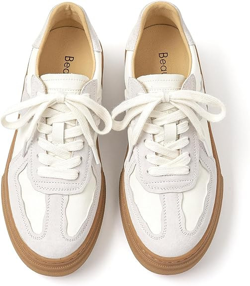 BEAU TODAY Fashion Sneakers Women,Leather Casual Lace Up Retro OG Sneakers,Comfortable Tennis Run... | Amazon (US)