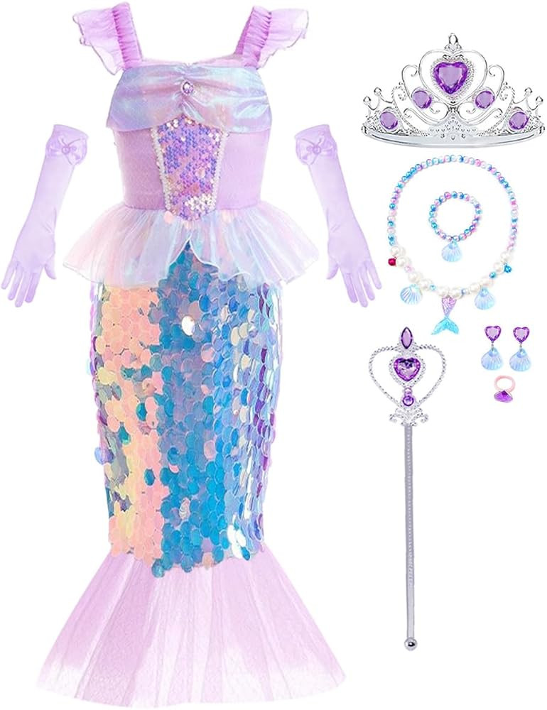 Little Girls Mermaid Princess Costume Sequins Party Dress for Toddler Kids Baby Halloween Dress U... | Amazon (US)