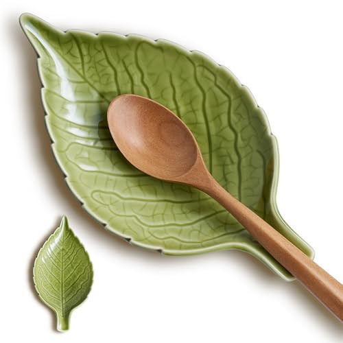 Ceramic Leaf Spoon Rest - Cute Green Cooking Spoon Holder for Stove Top & Kitchen Counter, Heat Resistant Spatula & Utensil Rest, Unique Kitchen Decor Gift, 1 Pack | Amazon (US)