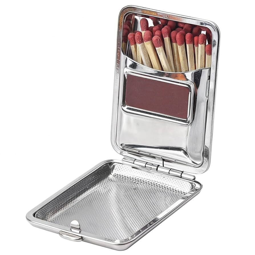 Metal Match Box Case Stainless Steel Matchboxes Matchstick Holder with Friction Plate Striker Vin... | Amazon (US)