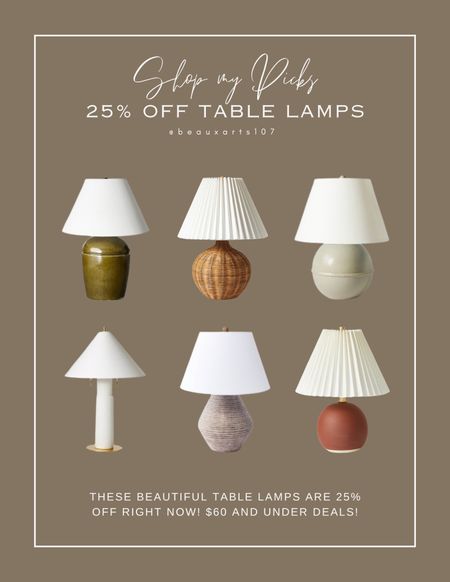 Beautiful table lamps on sale for 25% off all $60 and under 

#LTKHome #LTKFindsUnder100 #LTKSaleAlert