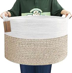 MXMHOME Large Woven Rope Basket With Handles Basket for Blankets for Living Room Large Baby Cat D... | Amazon (US)