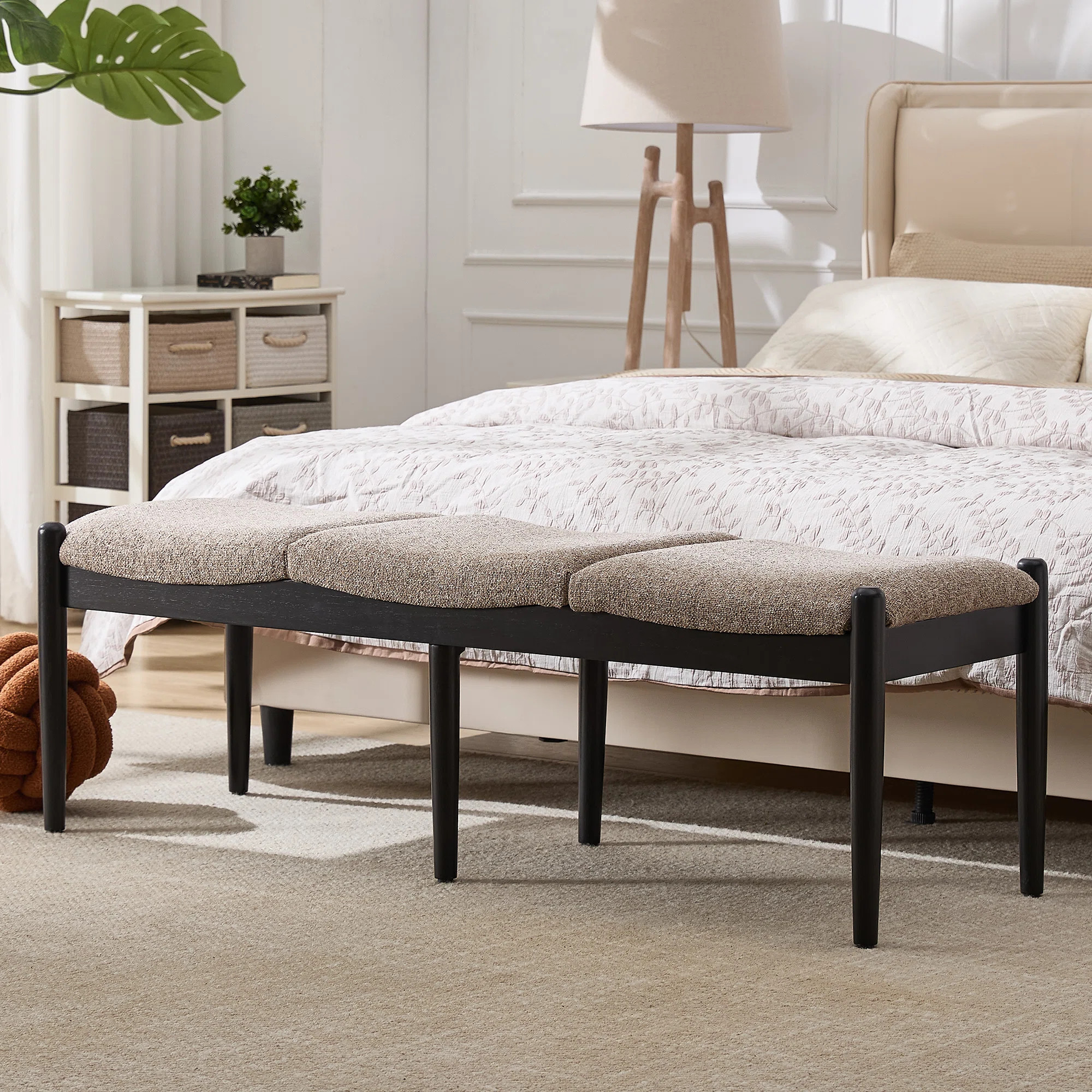 3-Person Upholstered Bench With Solid Wood Frame, Framhouse Bench For Bedroom/End Of Bed/Entryway | Wayfair North America