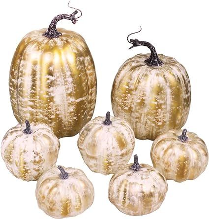 7 Pcs Assorted Sizes Fall Artificial Pumpkins Harvest Pumpkins Faux Foam Pumpkins for Fall Autumn... | Amazon (US)