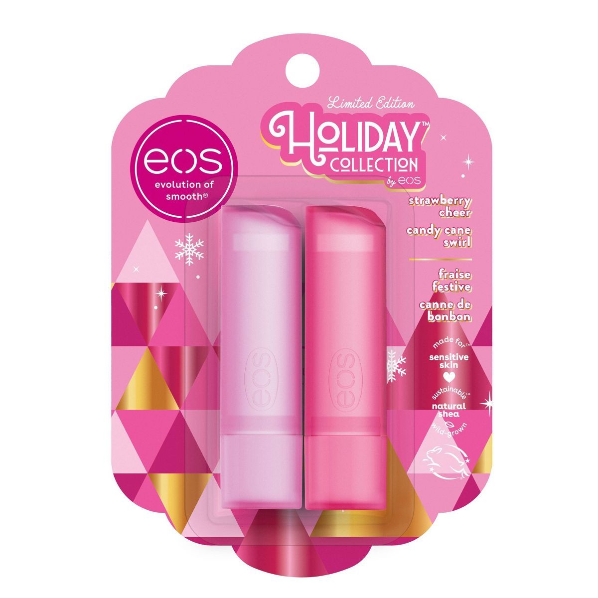 eos Holiday Lip Balm Sticks - Strawberry Cheer & Candy Cane Swirl - 0.28oz/2pk | Target