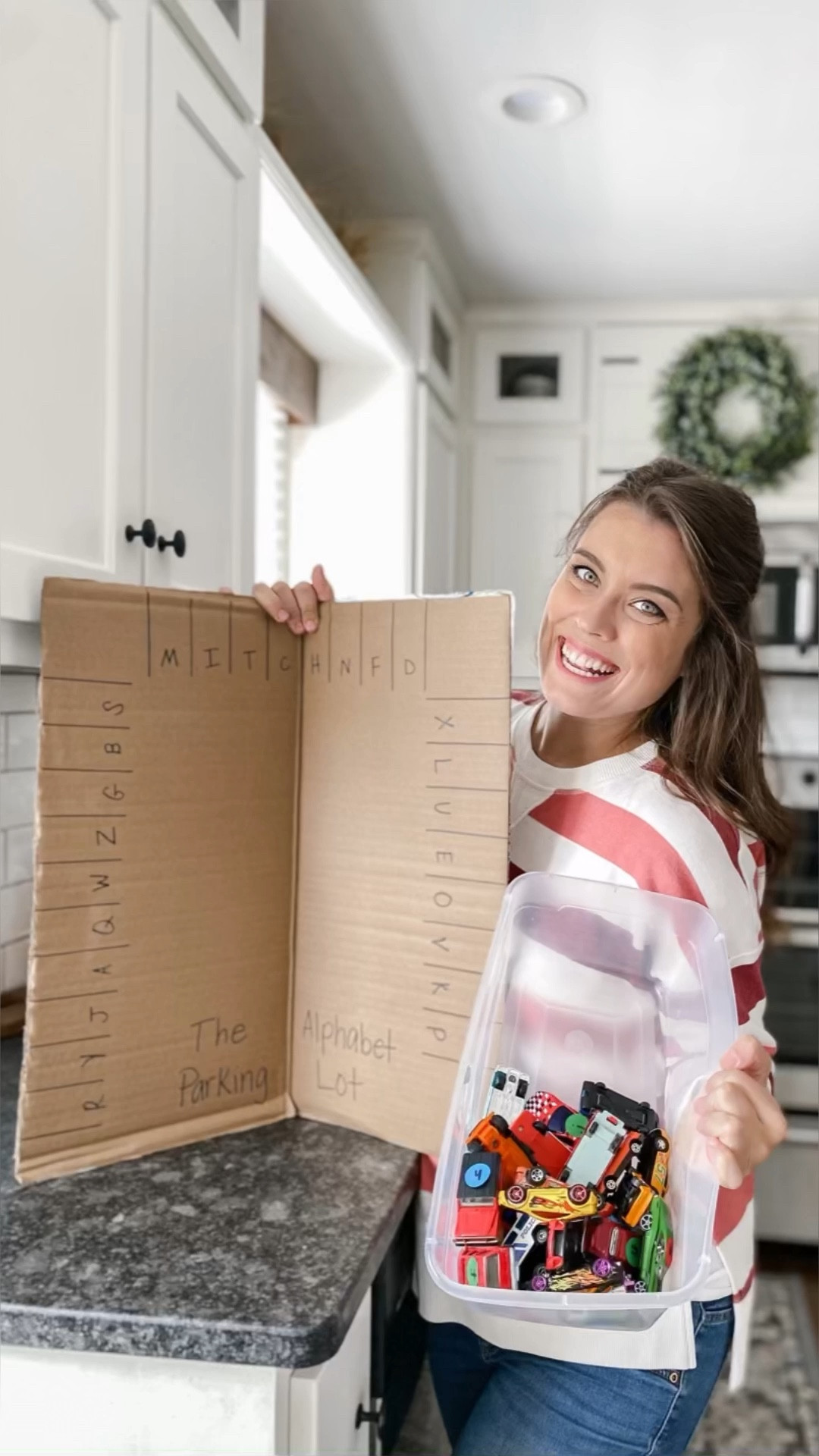 Alphabet Car Parking Lot preschool activity perfect for letter recognition skills. Use what you already have to match upper and lowercase letters at home. All you need is cardboard, a sharpie, dot stickers, and toy cars!

#LTKkids #LTKfamily #LTKFind