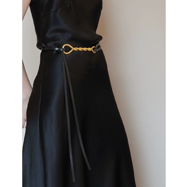 Top Grain Leather Rope Knotted Belt With Gold Buckle - Etsy | Etsy (US)