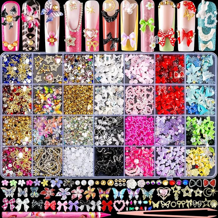 8000pcs 3D Nail Charms and Nail Gems, Cute Nail Rhinestones and Charms Y2K for Nails Nesign, Vari... | Amazon (US)