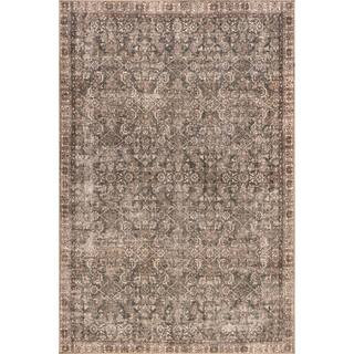 Hillstone Brown 6 ft. 7 in. x 9 ft. Traditional Vintage Medallion Area Rug | The Home Depot