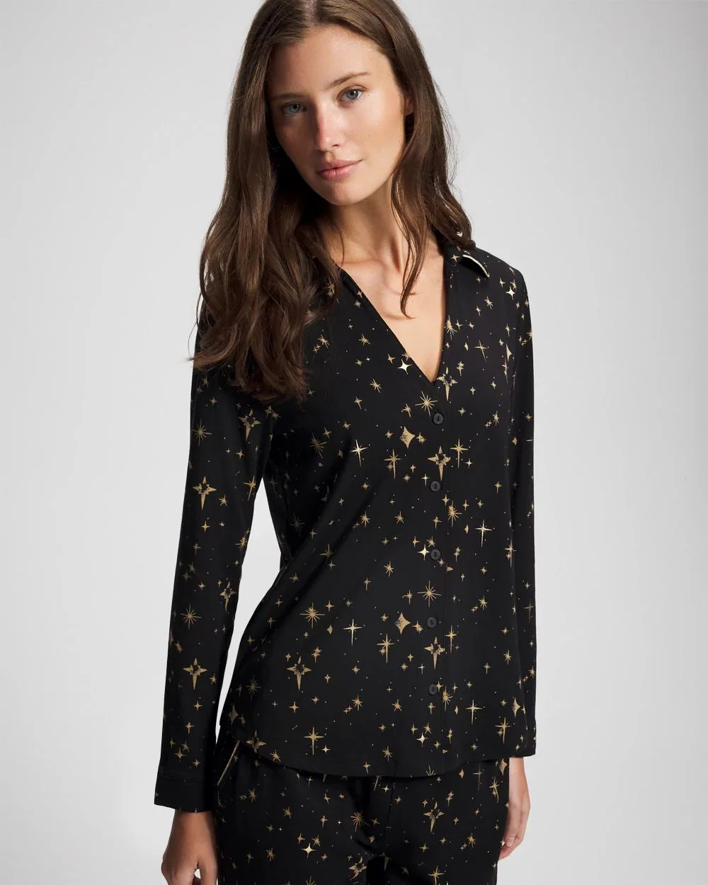 Long-Sleeve Notch Collar Pajama Top | Soma | SOMA