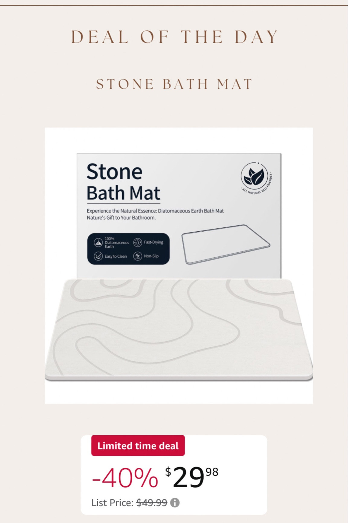 A stone bath mat was one my favorite purchases of 2023! Think about the moisture that regular bath mats absorb (breeding grounds for bacteria, mold, mildew)

Stone bath mats eliminate that, are quick drying, and anti slip!! Just found this amazing deal!! I have these by every shower, by my back door, and I’ve also heard they’re great for under dog bowls 

#LTKhome #LTKsalealert #LTKfindsunder50