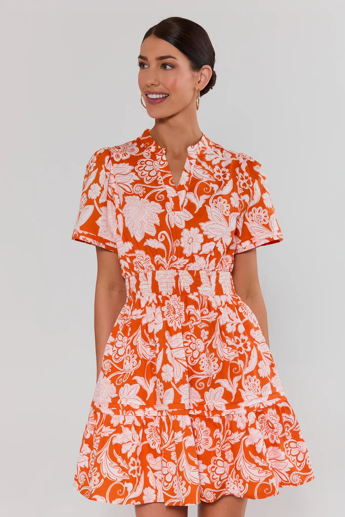 Isabella Orange Floral Print Short Dress | Avara