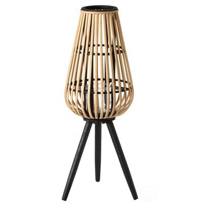 Vintiquewise Indoor and Outdoor Modern Natural Bamboo Decorative Lantern with Black Stand and Gla... | Target