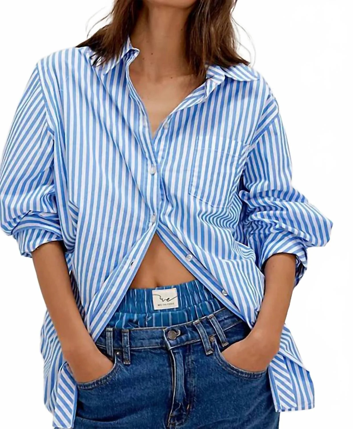 Sabine Striped Articulated Shirt In Oxford Stripe - Blue Combo | Shop Simon
