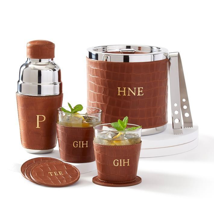 Embossed Italian Leather Wrapped Glasses, Set of 2 | Mark and Graham