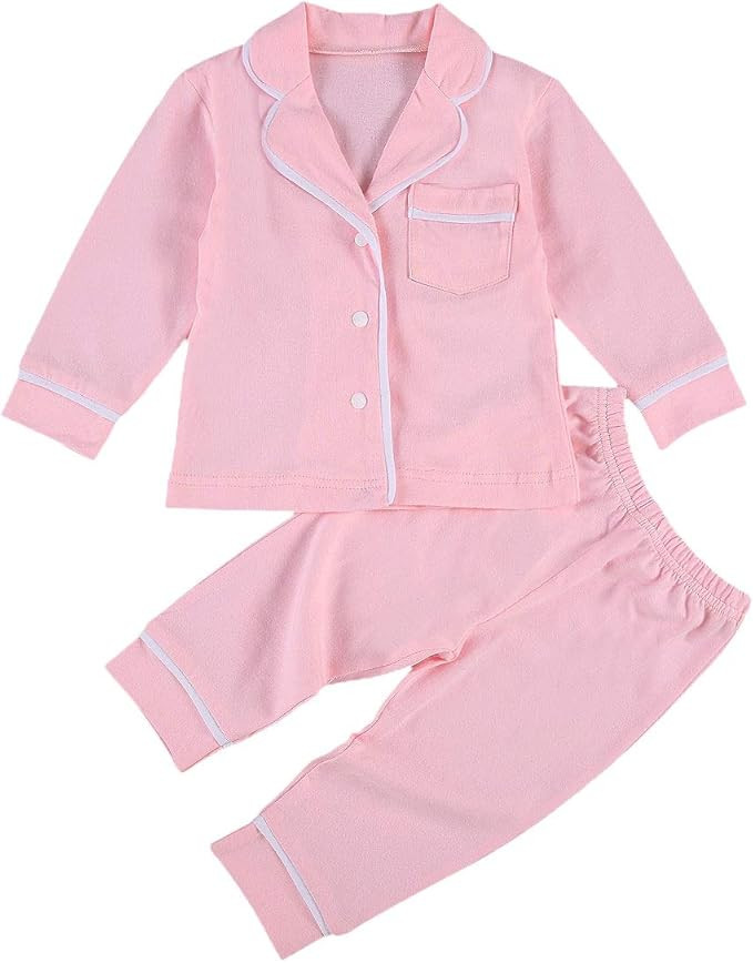 Toddler Girl Cute Long Sleeve Button Down Pajamas Set Lounge Set Sleepwear Nightwear | Amazon (US)