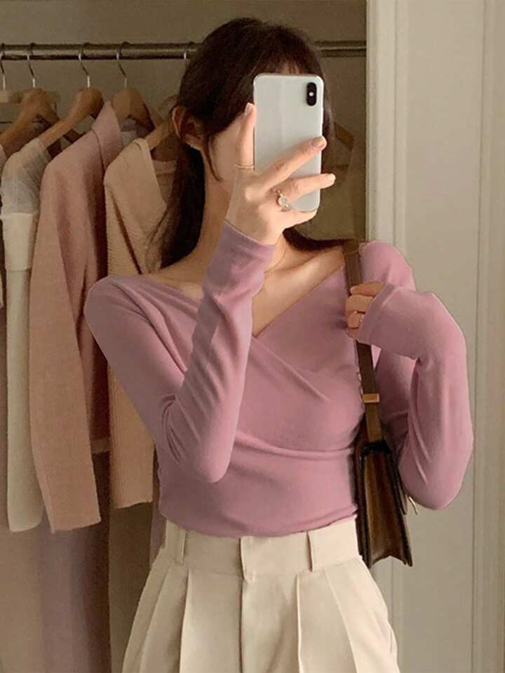 DAZY Solid Wrap Front Tee | SHEIN