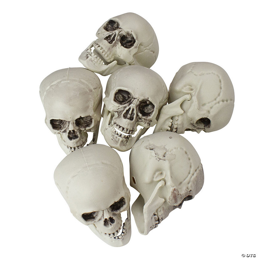 Pack of 6 Skull Head Halloween Decorations 3.5" | Oriental Trading Company