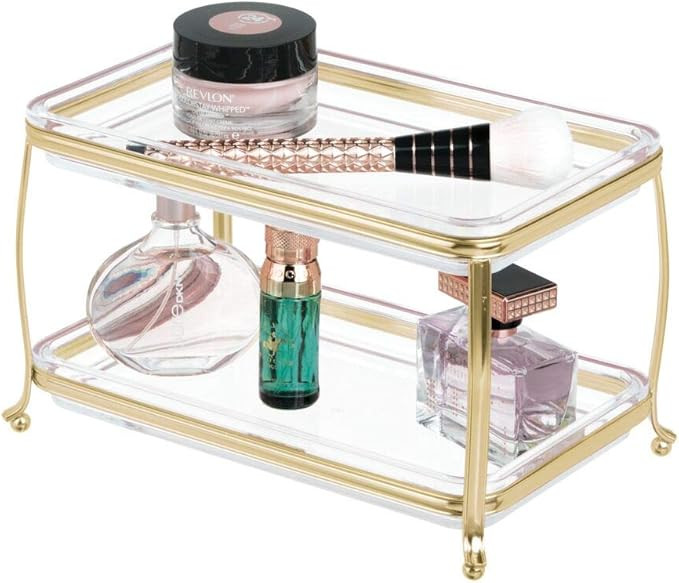 mDesign Decorative Makeup Storage Organizer Vanity Tray for Bathroom Counter Tops, 2 Levels to Ho... | Amazon (US)