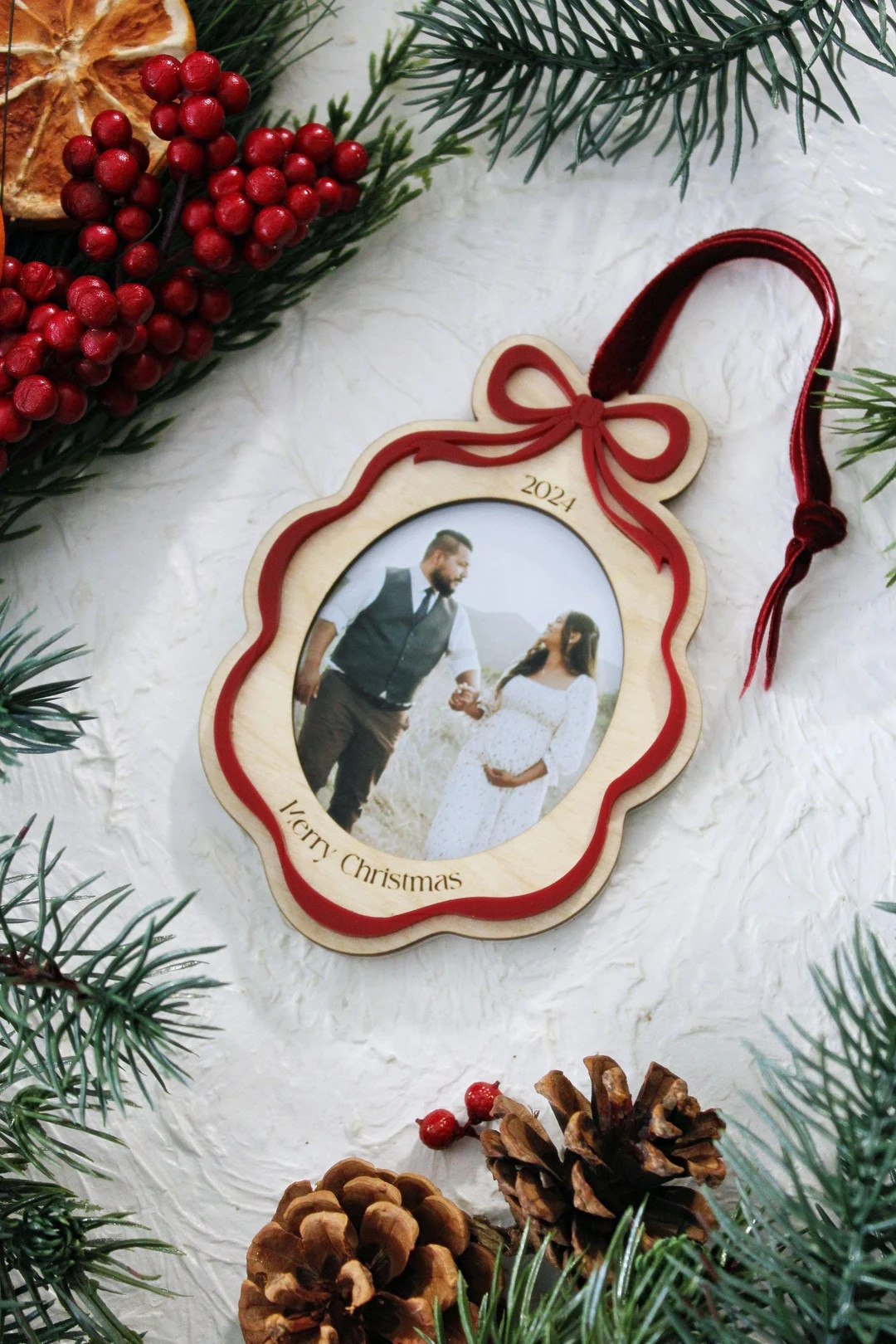 Heirloom Christmas Photo Ornament | Family | First Christmas | Baby | Newlyweds | Coquette | Bow ... | Etsy (US)