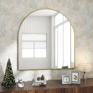 32 in. W x 34 in. H Arched Gold Modern Aluminum Alloy Framed Wall Mirror | The Home Depot