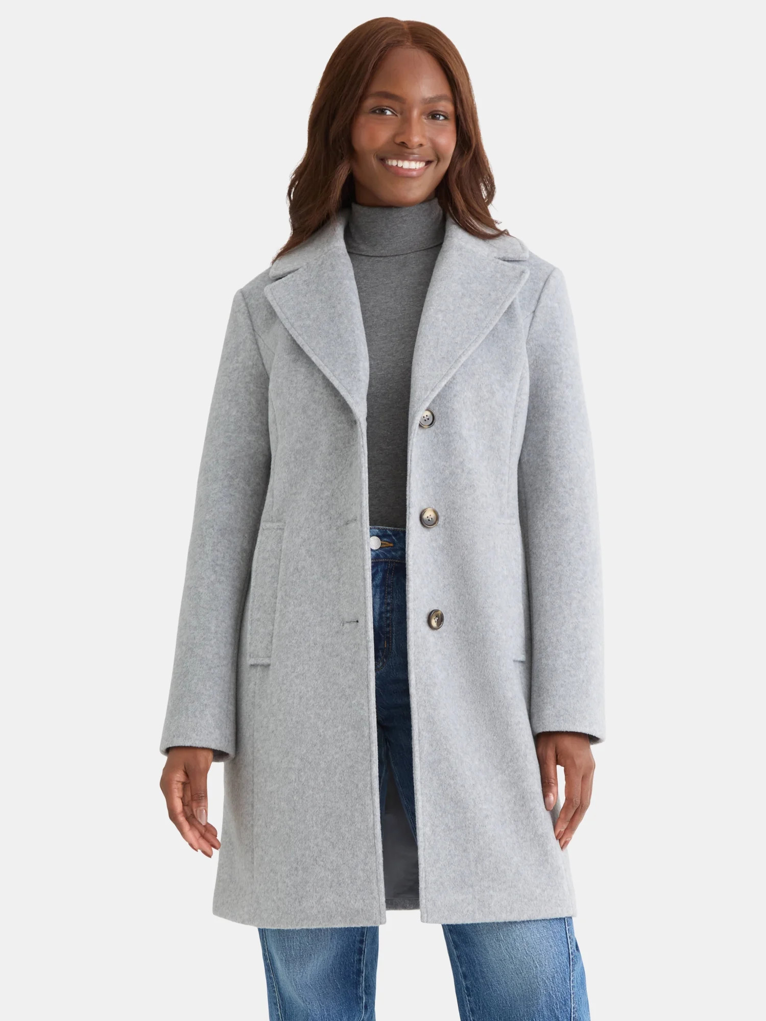 Time and Tru Women's and Women's Plus Faux Wool Boyfriend Coat, Sizes XS-2X | Walmart (US)